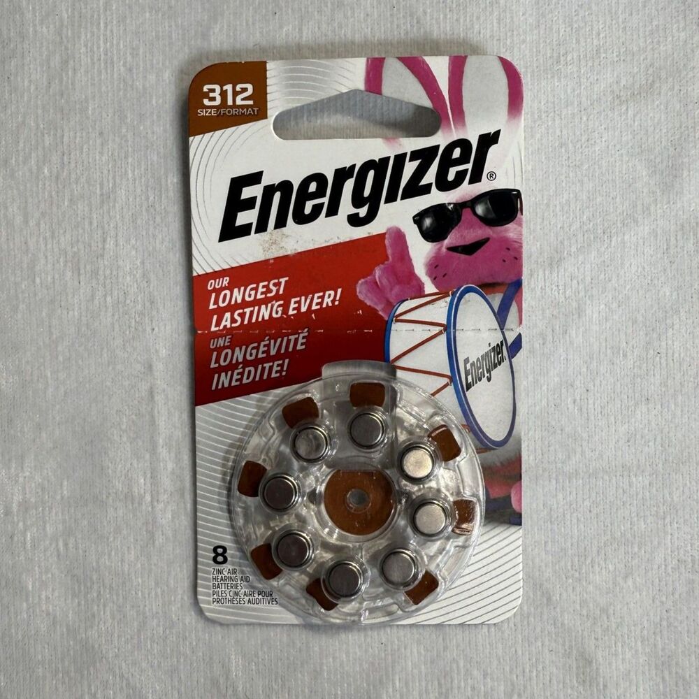 Energizer (8-Pack) Sz 312 Made‎ in USA (8) Hearing Aid Batteries NEW